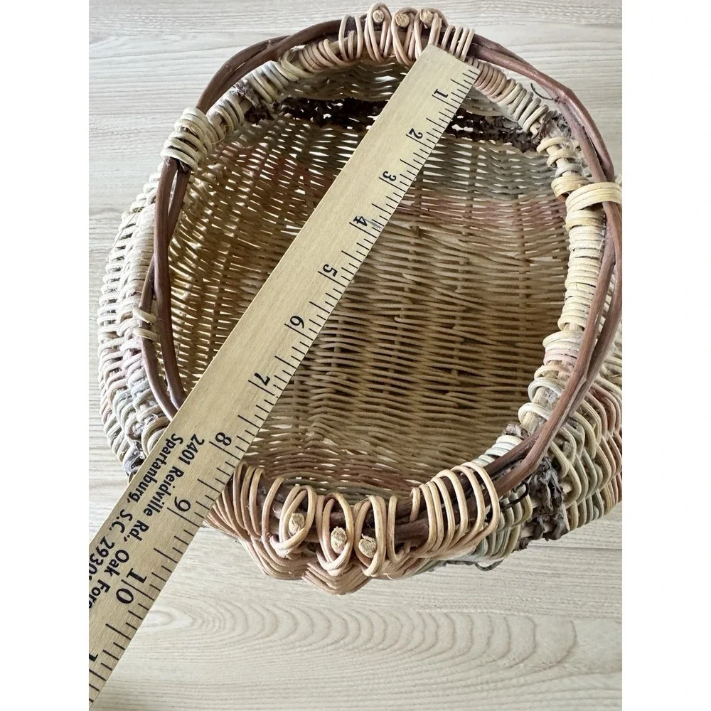 Hand Woven Rattan Wicker Seashell Basket Sculptural Boho Coastal Decor 12